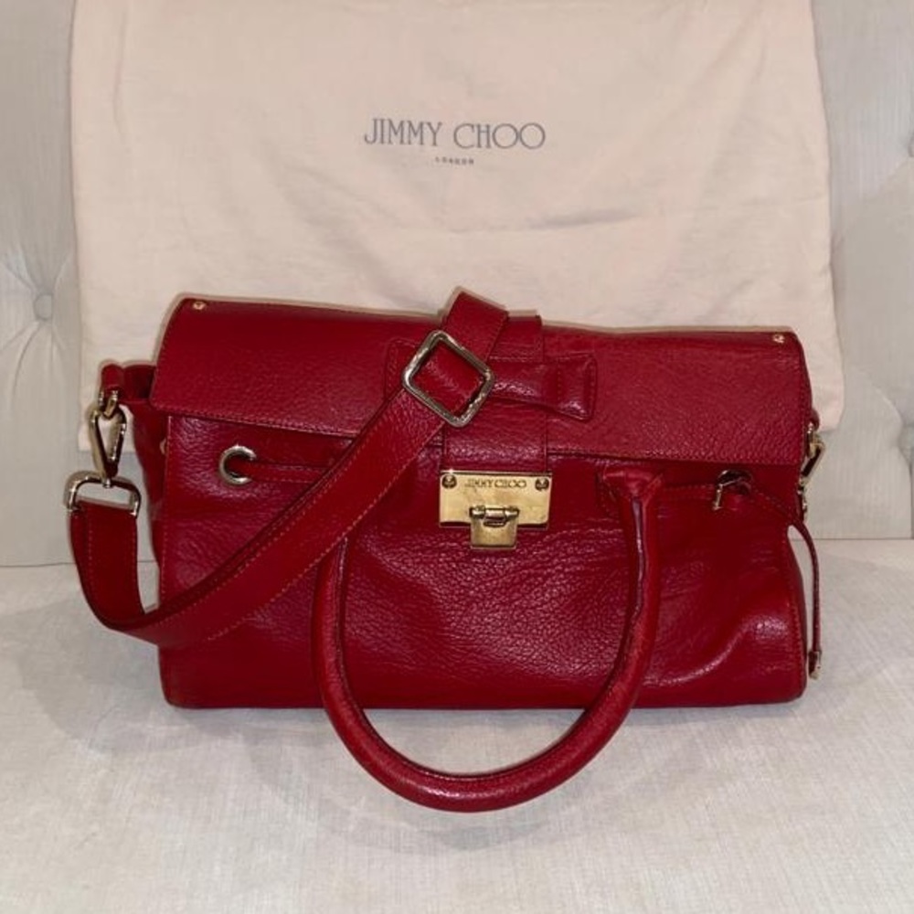 Jimmy Choo red leather crossbody handbag